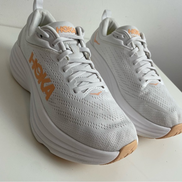 Hoka One One Bondi 8 Womens Size 9.5B White Cantaloupe Sneakers 1127952WLP - Picture 4 of 10